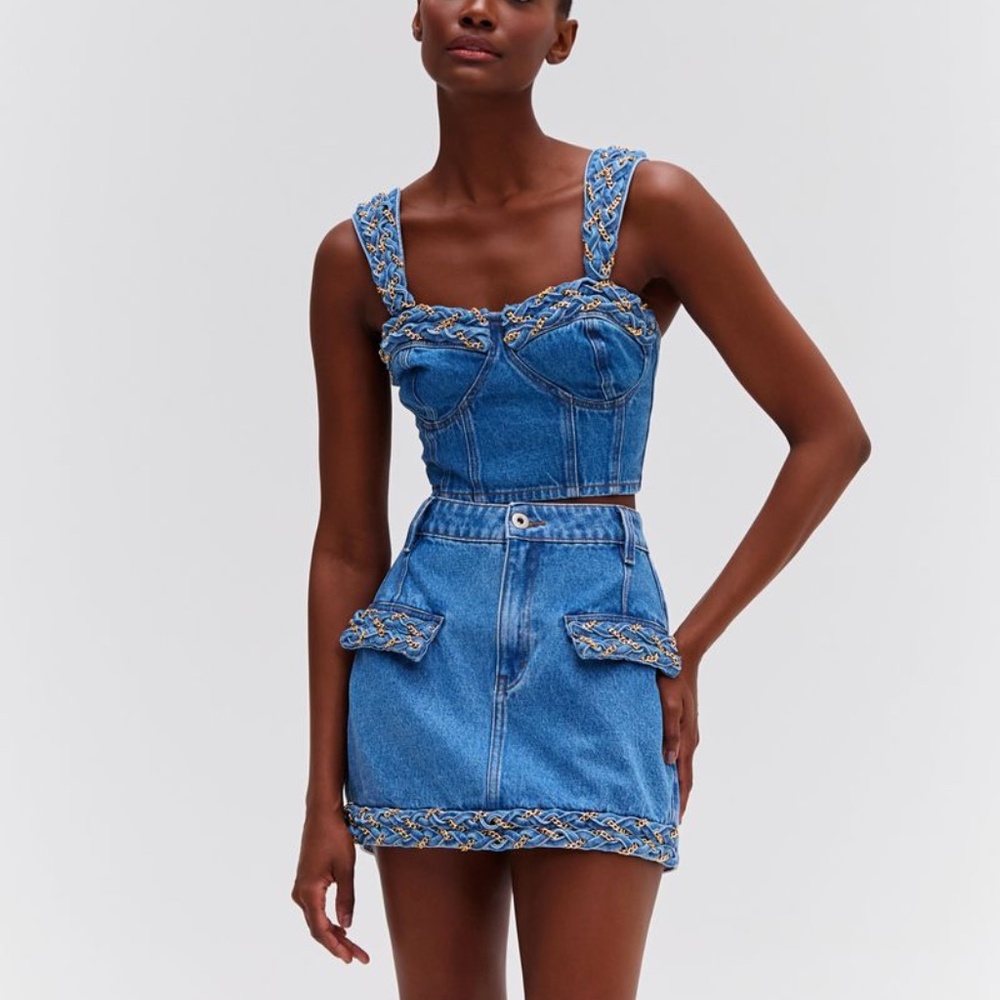 NWT PatBO Braided Denim Mini Skirt Denim • 2